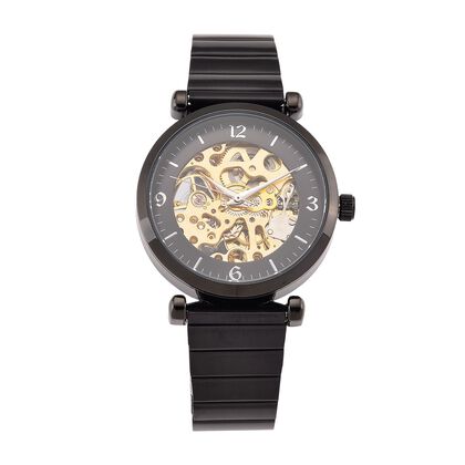 GENOA TIME V2 Automatik-Mechanische Uhr, Edelstahlarmband, Wei&szlig;es Zifferblatt mit Sonnenschein-Design, 3ATM Wasserdicht, 8.5 cm, Schwarz