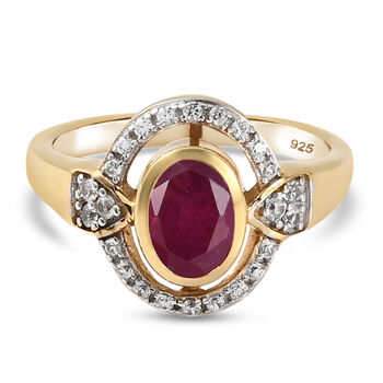 Afrikanischer Rubin und Zirkon-Ring, (Fissure gef&uuml;llt), 925 Silber vergoldet (Gr&ouml;&szlig;e 16.00)
 ca. 1,45 ct