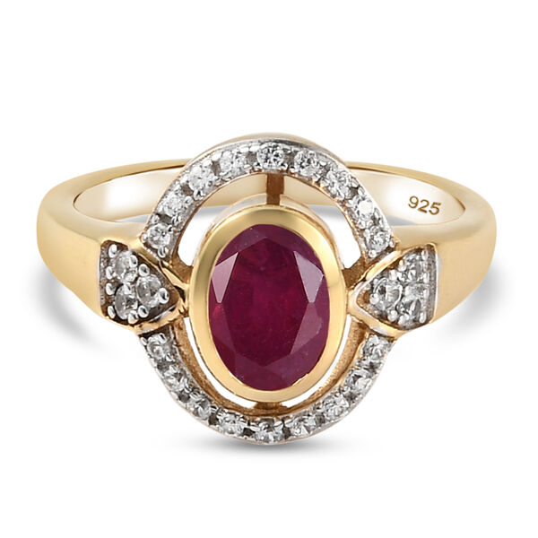 Afrikanischer Rubin und Zirkon-Ring, (Fissure gef&uuml;llt), 925 Silber vergoldet