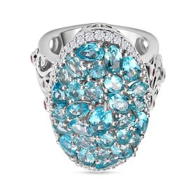Betroka blauer Apatit, rosa Turmalin und Zirkon-Ring - 6,25 ct.