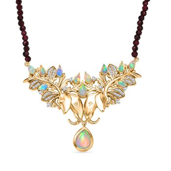 AA &auml;thiopische Welo Opal, AA Rhodolith Granat und Zirkon Halskette, 45 cm - 38,9 ct.