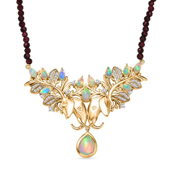 AA äthiopische Welo Opal, AA Rhodolith Granat und Zirkon Halskette, 45 cm - 38,9 ct. image number 0
