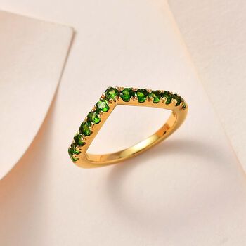 Nat&uuml;rlicher Chromdiopsid Ring, 925 Silber Gelbgold Vermeil (Gr&ouml;&szlig;e 20.00) ca. 0.86 ct