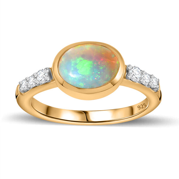 Natürlicher, äthiopischer Welo Opal und Zirkon-Ring, 925 Silber vergoldet - 1,46 ct. image number 4