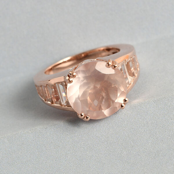 Rosa Quarz und Zirkon Ring 925 Silber ros&eacute;vergoldet  ca. 8,17 ct image number 2