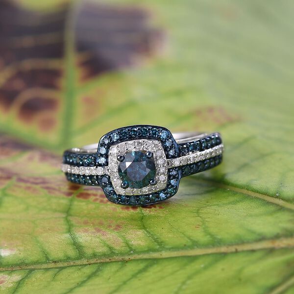 D'Joy Blauer Diamant Ring 925 Silber rhodiniert (Größe 18.00) ca. 1,03 ct image number 2