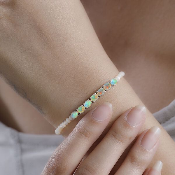 Natürlicher, äthiopischer Welo Opal Armband ca. 18 cm + 3.5 cm Extender 925 Silber platiniert ca. 5.91 ct image number 3