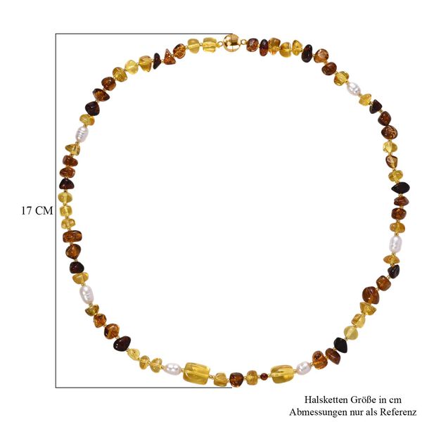 D'Joy Wei&szlig;e S&uuml;&szlig;wasser Perle (6-8 mm), Mehrfarbiger Bernstein Halskette ca. 50 cm 925 Silber vergoldet image number 7