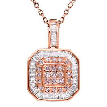 Nat&uuml;rlicher, rosa Diamant, Wei&szlig;er Diamant Anh&auml;nger mit Kette, SGL Zertifiziert 925 Silber Ros&eacute;gold Vermeil ca. 0.33 ct