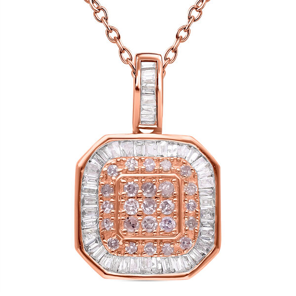 Nat&uuml;rlicher, rosa Diamant, Wei&szlig;er Diamant Anh&auml;nger mit Kette, SGL Zertifiziert 925 Silber Ros&eacute;gold Vermeil ca. 0.33 ct