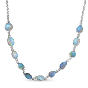Nat&uuml;rliche, &auml;thiopische Welo Opal Halskette, ca. 45 cm, 925 Silber ca. 3.34 ct