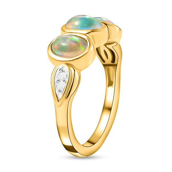 Natürlicher, äthiopischer Opal und weißer Zirkon-Ring, 925 Silber vergoldet  ca. 0,95 ct image number 5