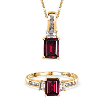 D'Joy Rhodolith Granat und Zirkon Ring und Anh&auml;nger mit 50cm Kette