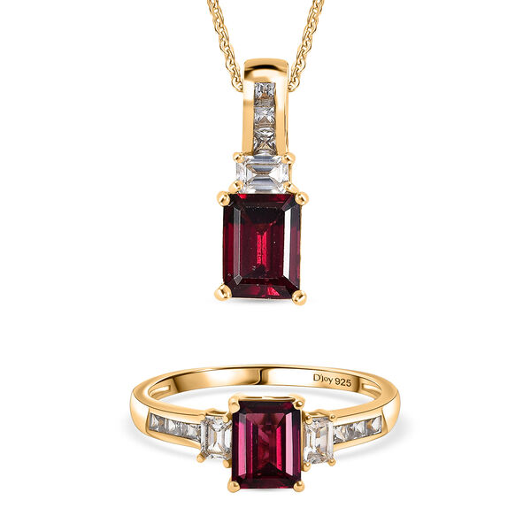 D'Joy Rhodolith Granat und Zirkon Ring und Anh&auml;nger mit 50cm Kette