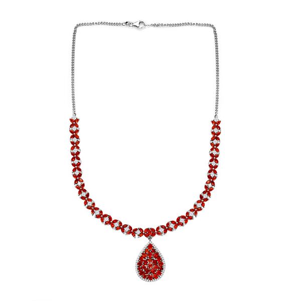 Purpurroter Feuer Opal und Wei&szlig;er Zirkon, Halskette, ca. 45 cm 925 Silber platiniert ca. 13.35 ct image number 4