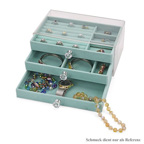 "3 layer Jewelry organize with Transparent cover, 23.5x13.5x10.5cm(9.25x5.3x4.13inch); Material: Acrylic+Velvet Weight: 589.19g Color: Blue" image number 0