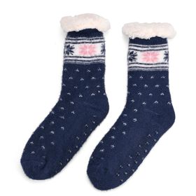 Kuschelige Sherpa-Socken mit Schneeflocken-Motiv, Marineblau