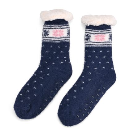 Kuschelige Sherpa-Socken mit Schneeflocken-Motiv, Marineblau