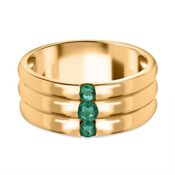 AAA Kagem Sambischer Smaragd Ring, 925 Silber Gelbgold Vermeil, (Gr&ouml;&szlig;e 18.00) ca. 0.41 ct