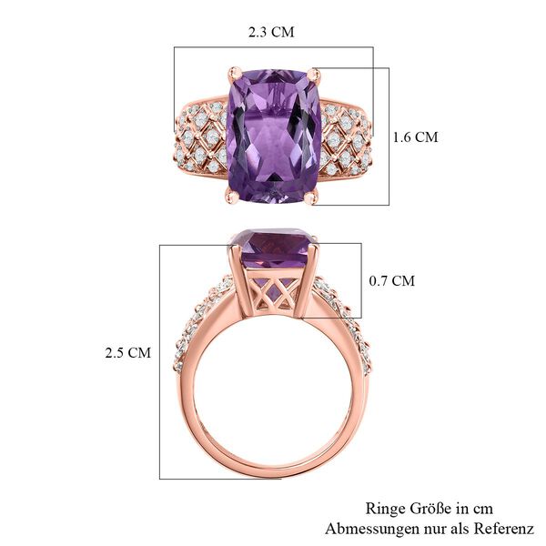 Rose De France Amethyst, wei&szlig;er Zirkon Ring, 925 Silber ros&eacute;vergoldet (Gr&ouml;&szlig;e 20.00) ca. 7.08 ct image number 7