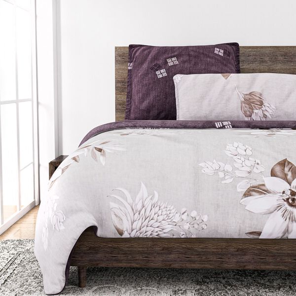 6-tlg. Bettwäsche-Garnitur mit doppelseitigem Druck, Blumenmuster, beige image number 6