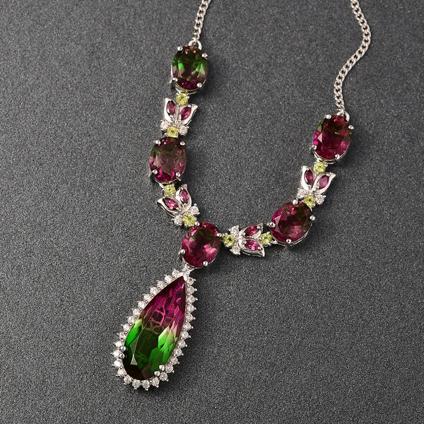 D'Joy Wassermelonen Triplett Quarz, Rhodolith Granat, Peridot und Zirkon 45cm Halskette - 27,56 ct. image number 2