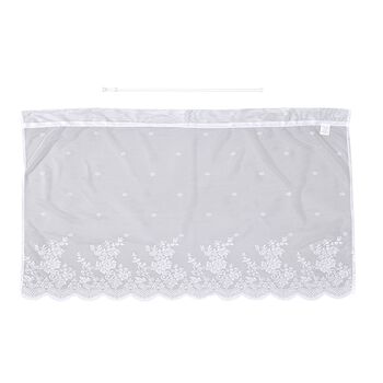 Gardinen mit verstellbarer Metallstange, gestrickter Stoff, 145x90cm, gewebt, wei&szlig;, Ranken