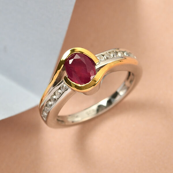 Afrikanischer Rubin und Zirkon Ring 925 Silber Bicolor  ca. 1,41 ct image number 2