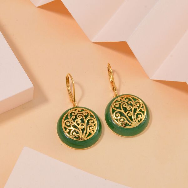 Grüne Jade Ohrringe 925 Silber Gelbgold Vermeil ca. 36.00 ct image number 2