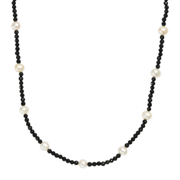 Schwarze Spinell und S&uuml;&szlig;wasserperle 60+5cm Halskette image number 0