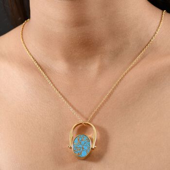 2-in-1 Blaues T&uuml;rkis Siegel Ring und Anh&auml;nger im Wende-Design, Messing goldfarben, mit Edelstahlkette, (Gr&ouml;&szlig;e 17.00), ca. 23.07 ct