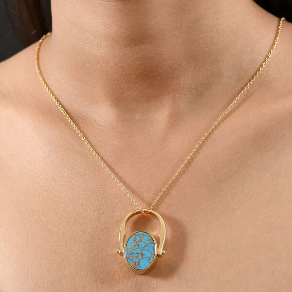 2-in-1 Blaues T&uuml;rkis Siegel Ring und Anh&auml;nger im Wende-Design, Messing goldfarben, mit Edelstahlkette, (Gr&ouml;&szlig;e 17.00), ca. 23.07 ct image number 3