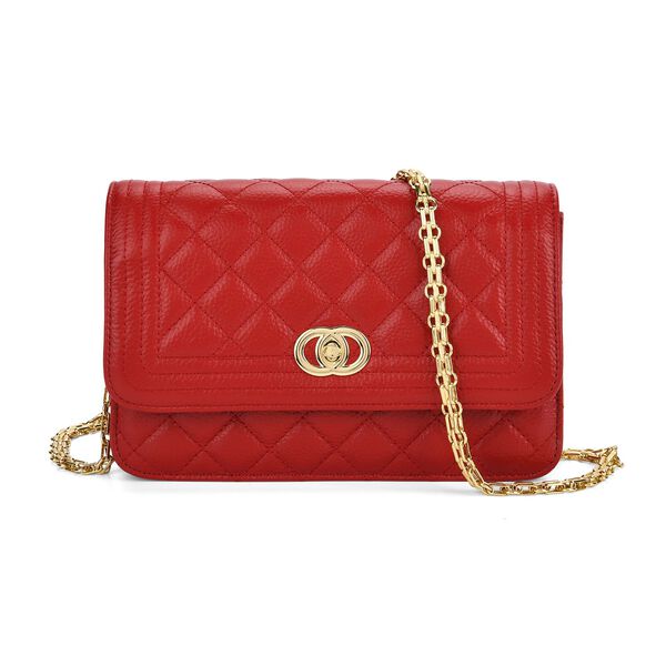 100% Echtleder Crossbody Tasche mit Metallkettenriemen in Stepp-Optik, 23,5x15x8cm, Burgundrot image number 0