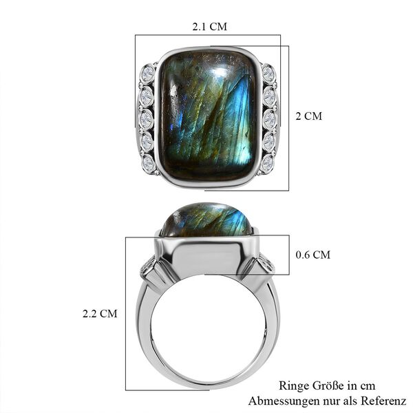 Labradorit, Wei&szlig;er Zirkon Ring, Edelstahl (Gr&ouml;&szlig;e 16.00) ca. 14.70 ct image number 7