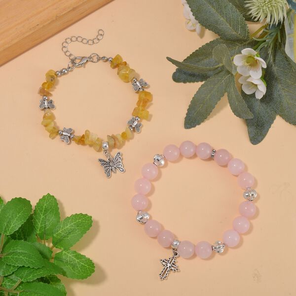 Rosenquarz, Gelber Opal Schmuckset  Legierung Schwarz oxidiert ca. 190.00 ct image number 2