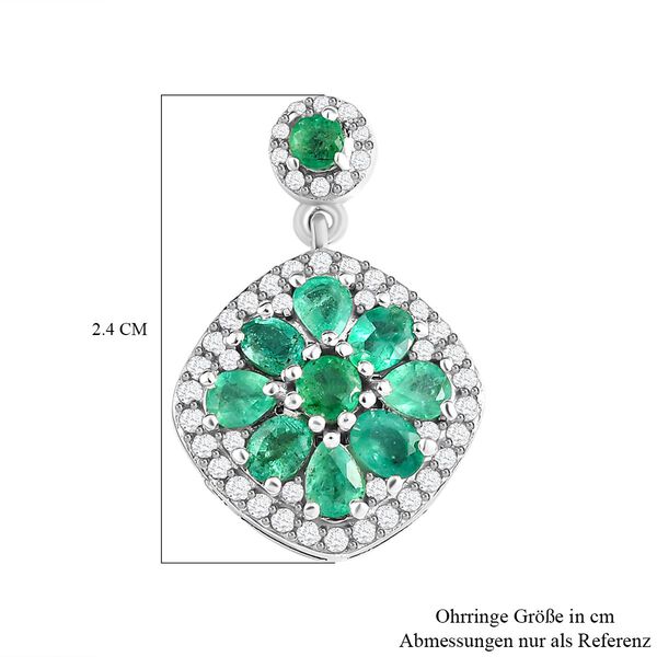 Kagem sambische Smaragd und Zirkon-Ohrh&auml;nger, 925 Silber platiniert, 3,78 ct. image number 6