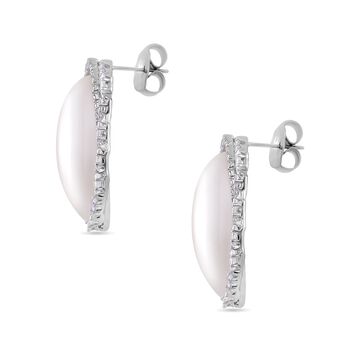 Edle Perlen-Ohrringe mit wei&szlig;en Kristallakzenten, Silberfarben