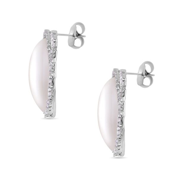 Edle Perlen-Ohrringe mit weißen Kristallakzenten, Silberfarben image number 3