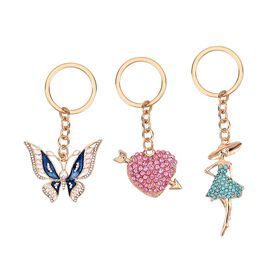 3er Set - Schlüsselanhängern inklusive Muster (Beauty, Schmetterling, und Herz), blauer Kristall mit Gold