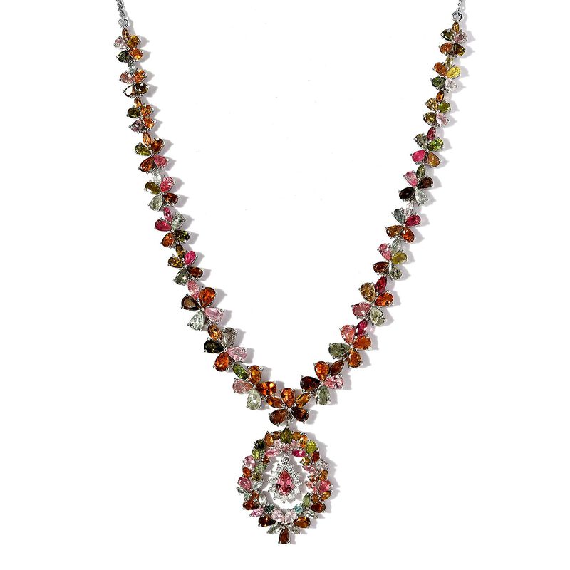 Natürliche, mehrfarbige Turmalin und Moissanit-Halskette, 45 cm - 28,75 ct. image number 0