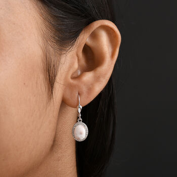 AA Natrolith, Wei&szlig;er Zirkon Ohrringe 925 Silber rhodiniert ca. 4.13 ct