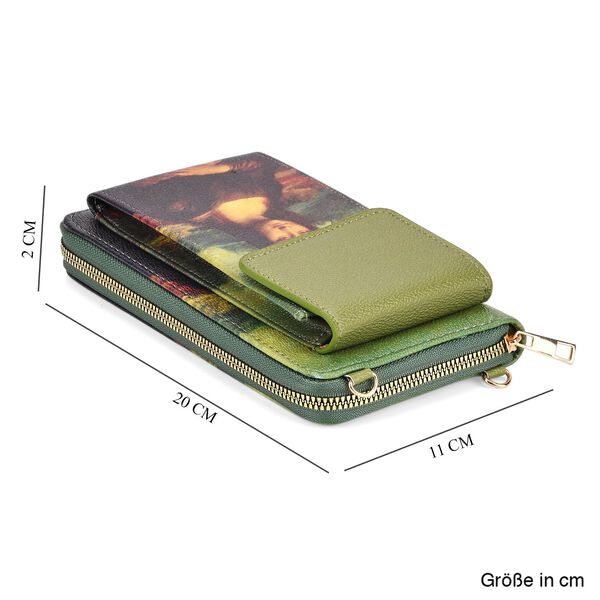 PU Handytasche mit RFID-Schutz, 20x11x2cm, Grün und braun mit Mona-Lisa-Muster image number 8