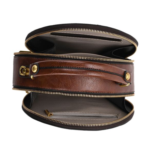 Runde Crossbody-Bag mit Mandala-Prägung, 19x8x18 cm, Braun image number 5