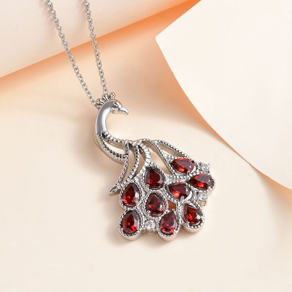 Roter Granat, weißer Zirkon Anhänger mit Kette, Edelstahl, ca. 4.31 ct image number 2