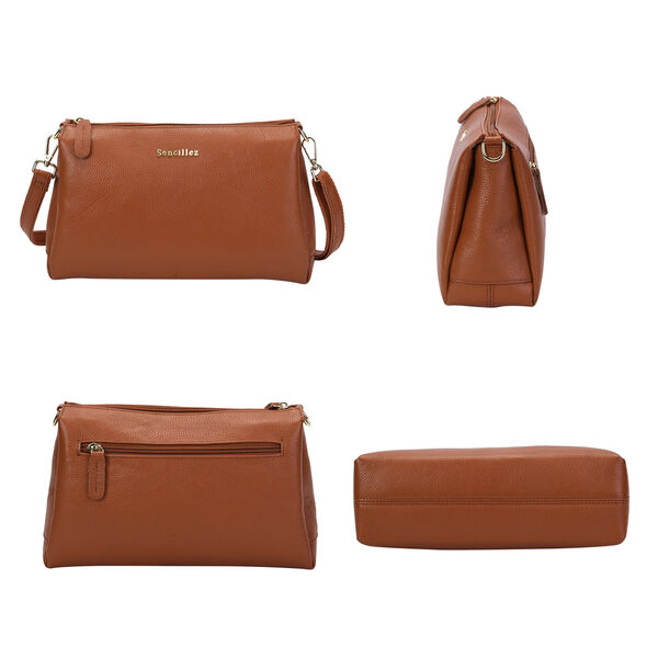 Sencillez Crossbody Tasche aus echtem Leder,  Größe 28x9x17 cm, Braun image number 2