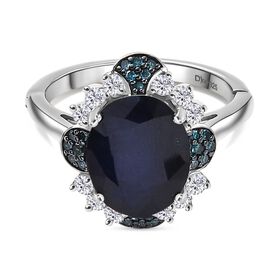 Masoala Saphir (Fissure gefüllt), Blauer Diamant Ring 925 Silber rhodiniert (Größe 18.00) (10-15 Werktage Lieferzeit) ca. 8.50 ct