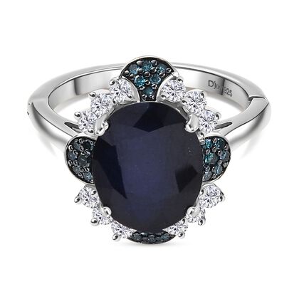 Masoala Saphir (Fissure gef&uuml;llt), Blauer Diamant Ring 925 Silber rhodiniert (Gr&ouml;&szlig;e 18.00) ca. 8.50 ct