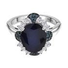 Masoala Saphir (Fissure gefüllt), Blauer Diamant Ring 925 Silber rhodiniert (Größe 18.00) ca. 8.50 ct