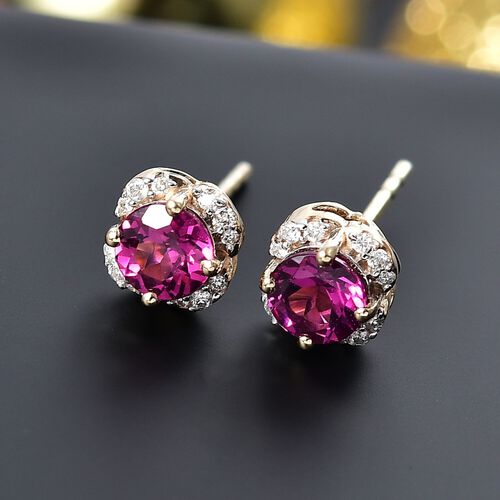 AAA Radiant Ember Granat und Diamant Ohrringe in 417 Gold - 1,27 ct. image number 1
