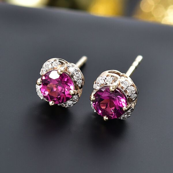 AAA Radiant Ember Granat und Diamant Ohrringe in 417 Gold - 1,27 ct. image number 1